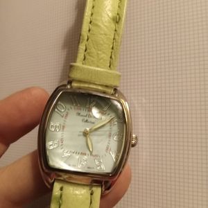 Marcel Drucker Lime Green Square face signed on back leather strap